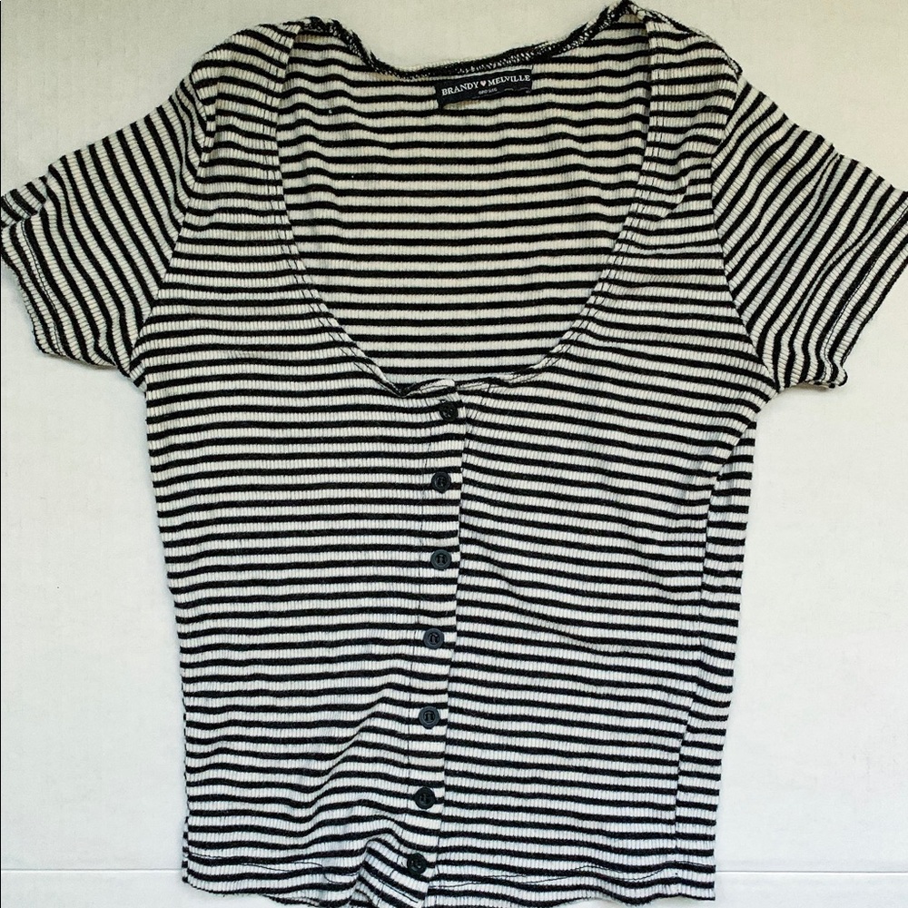 🌈 Brandy Melville Striped Button Crop Top